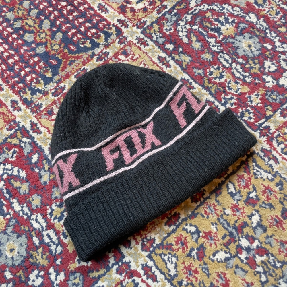 VTG‎ 00s Fox Head Racing Black Pink Logo Beanie Hat Women's Winter Warm Knit Cap